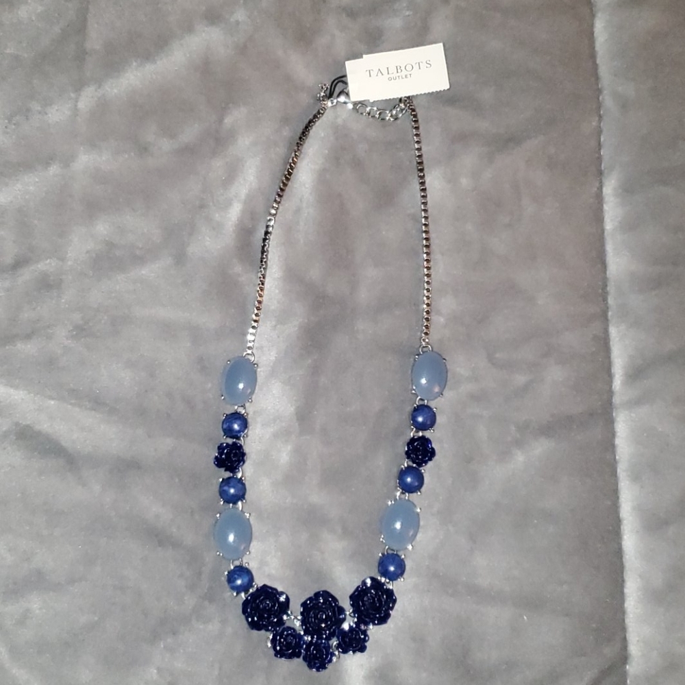 Talbots blue flower & beads necklace NWT